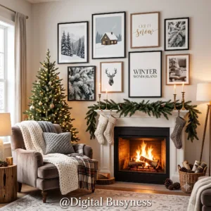 winter wall art pack featuring cozy seasonal prints and snowy landscapes