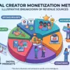 Entrepreneur building a digital product business on a laptop with sales data visible