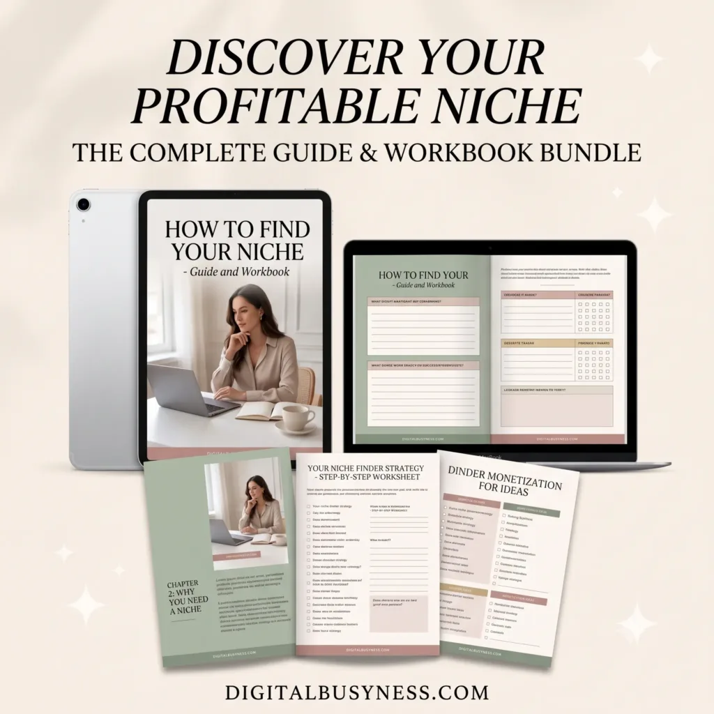 Entrepreneur using the Discover Your Profitable Niche Guide and Workbook to brainstorm and validate online business ideas.