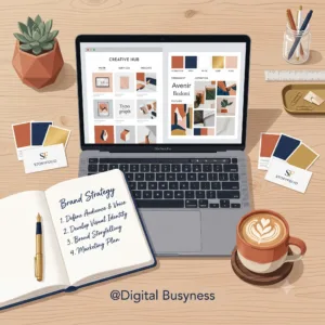 Entrepreneur mapping out a strategy using the personal and business branding course to grow their digitalbusyness identity