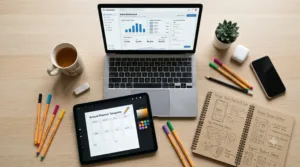 Creator reviewing digital product sales data and revenue charts on a laptop, representing profitable digital product trends