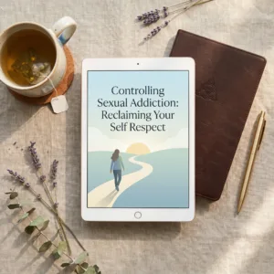 Cover of the Controlling sexual addiction ebook displayed on a tablet.