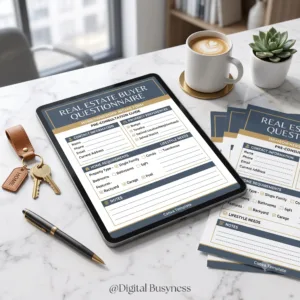 Real Estate Buyer Questionnaire Canva Template client intake form mockup for digitalbusyness