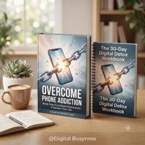 eBook cover of the guide to overcome phone addiction showing a person breaking free from smartphone distractions.
