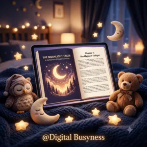 Digital tablet displaying the 20 bedtime stories for kids ebook cover