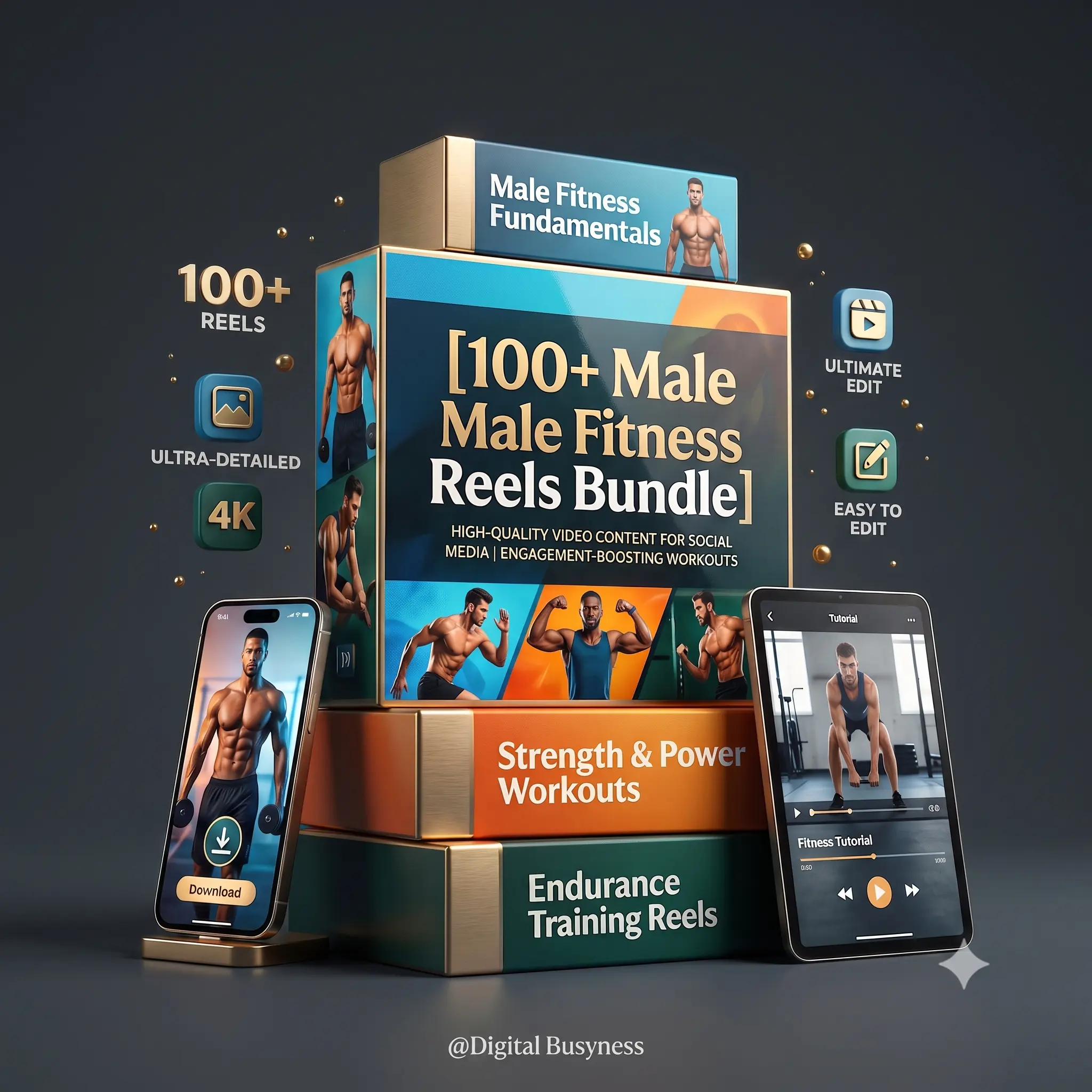 The Viral Gym Bro Bundle 100+ Male Fitness Reels for Creators Action shot of a muscular man lifting weights representing the male fitness reels bundle from digitalbusyness