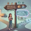 Comparison graphic showing physical product inventory versus digital product files