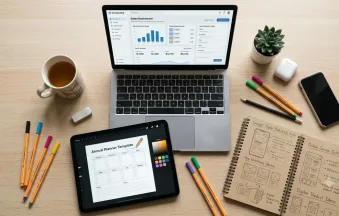 Creator reviewing digital product sales data and revenue charts on a laptop, representing profitable digital product trends